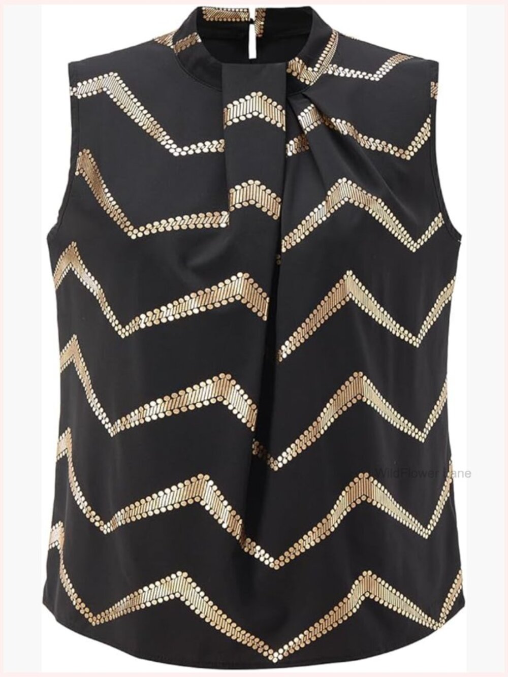 Elegant Pleated Mock Neck Sleeveless Party Top - Chevron Print - Picture 1 of 5